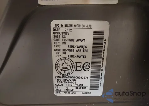 2012 Nissan Rogue Sv z USA, uszkodzony, nr VIN JN8AS5MV9CW393374